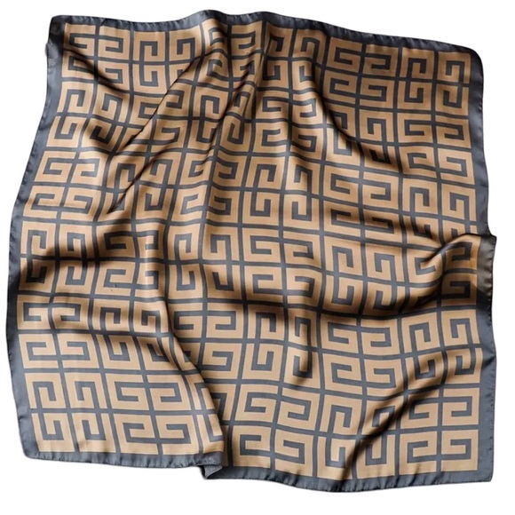 Accessories - Luxe Black and Beige Geometric Silk Scarf